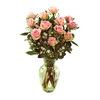 One dozen pink roses in a vase