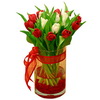 15 tulips in a glass vase