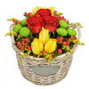 Tulips and roses in a basket